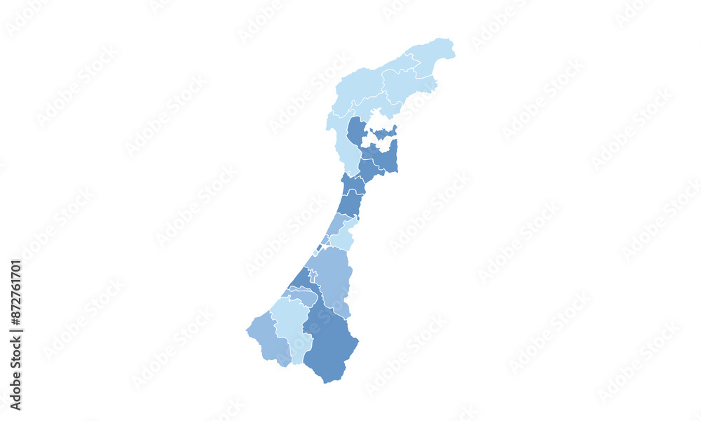 Map of Ishikawa isolated blue tone color style.Map of Japan.for website layouts, background, education, precise, customizable, Travel worldwide, map silhouette backdrop, earth geography, political. Map of Ishikawa isolated blue tone color style.Map of Japan.for website layouts, background, education, precise, customizable, Travel worldwide, map silhouette backdrop, earth geography, political.
