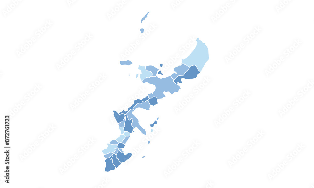 Obraz premium Map of Okinawa isolated blue tone color style. for website layouts, background, education, precise, customizable, Travel worldwide, map silhouette backdrop, earth geography, political, reports. 
