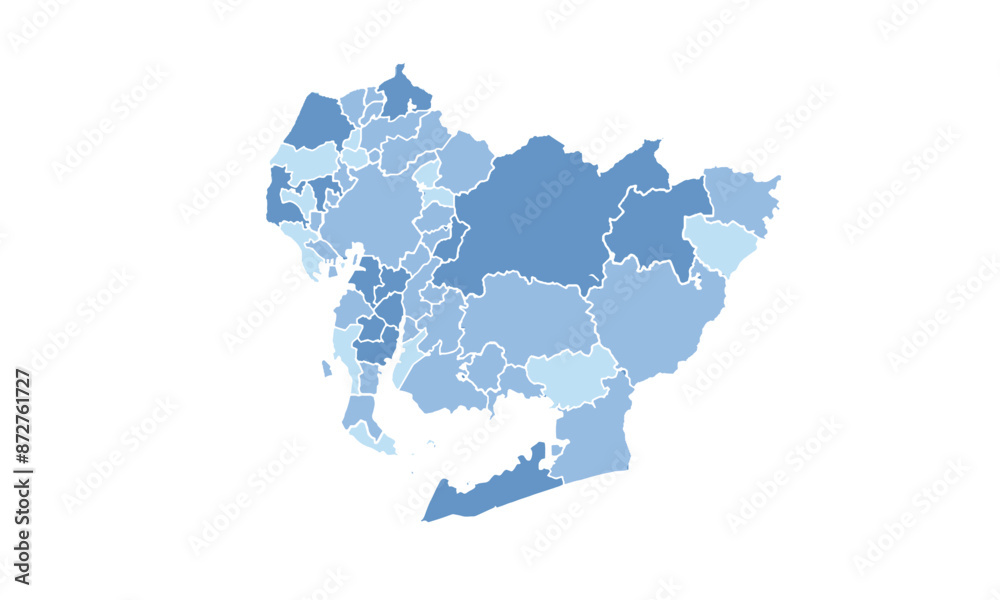Obraz premium Map of Aichi isolated blue tone color style. for website layouts, background, education, precise, customizable, Travel worldwide, map silhouette backdrop, earth geography, political, reports. 