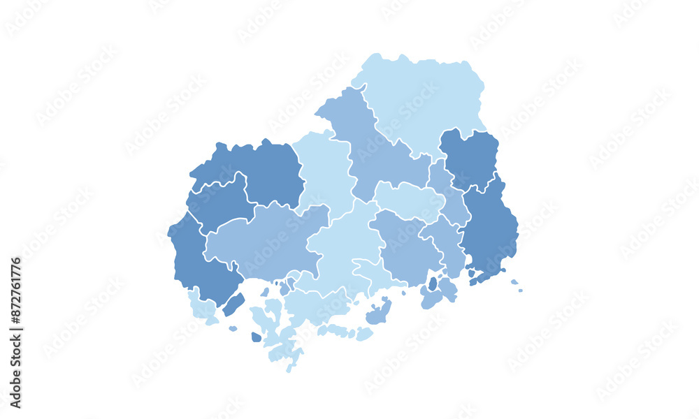 Map of Hiroshima isolated blue tone color style. for website layouts, background, education, precise, customizable, Travel worldwide, map silhouette backdrop, earth geography, political, reports. Map of Hiroshima isolated blue tone color style. for website layouts, background, education, precise, customizable, Travel worldwide, map silhouette backdrop, earth geography, political, reports.