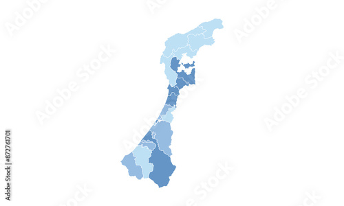 Map of Ishikawa isolated blue tone color style.Map of Japan.for website layouts, background, education, precise, customizable, Travel worldwide, map silhouette backdrop, earth geography, political.