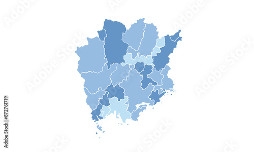 Map of Okayama isolated blue tone color style. for website layouts, background, education, precise, customizable, Travel worldwide, map silhouette backdrop, earth geography, political, reports. 