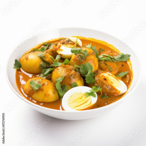 Egg curry or anda masala in bowl on white background