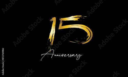 Number 15 Anniversary Handwriting Gold Abstract Logo photo