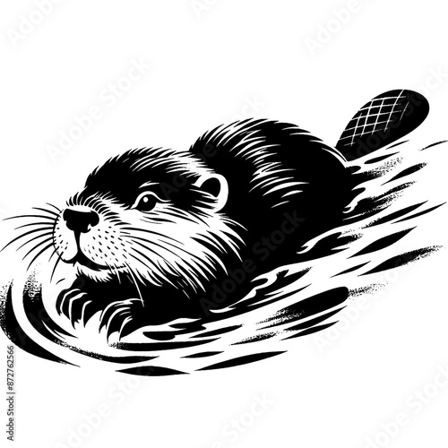 Beaver in illustration in brush stroke painting