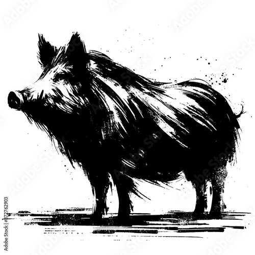 pig, hog, piglet  in illustration in brush stroke painting