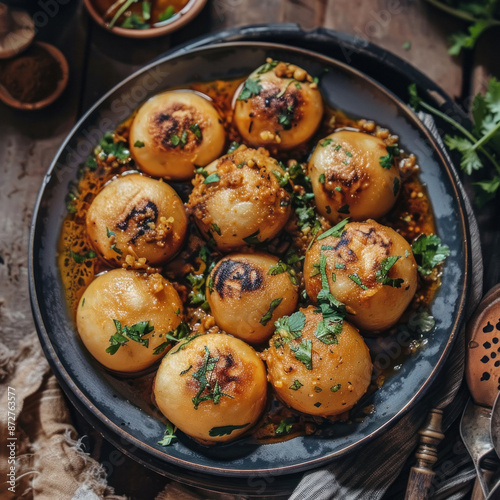 Litti Chokha, a traditional dish hailing from the Indian state of Bihar photo