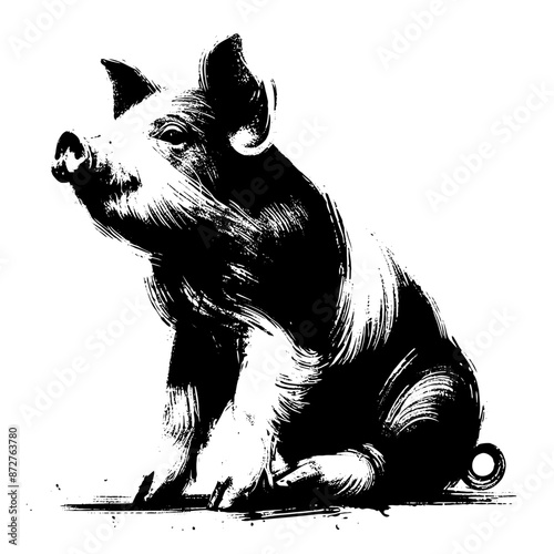 pig, hog, piglet  in illustration in brush stroke painting