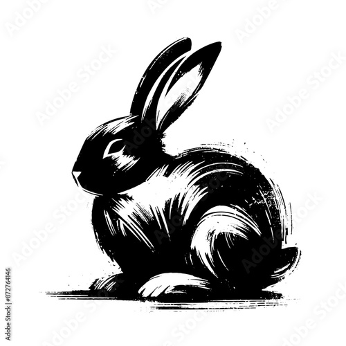 Rabbit, hare in illustration in brush stroke painting