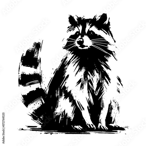 Raccoon in illustration in brush stroke painting