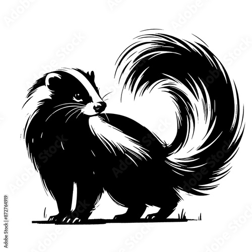 Skunk in illustration in brush stroke painting