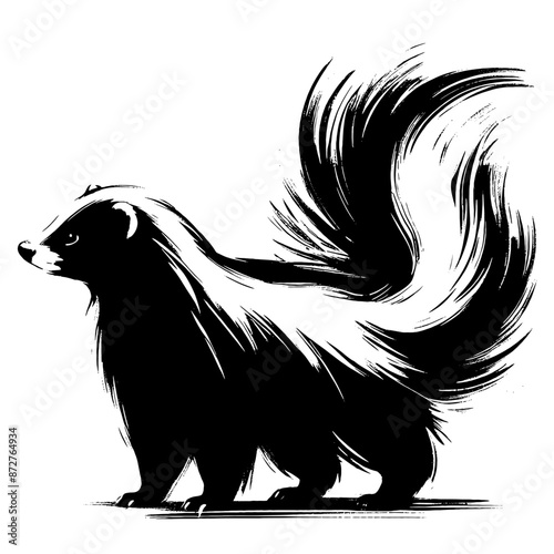 Skunk in illustration in brush stroke painting