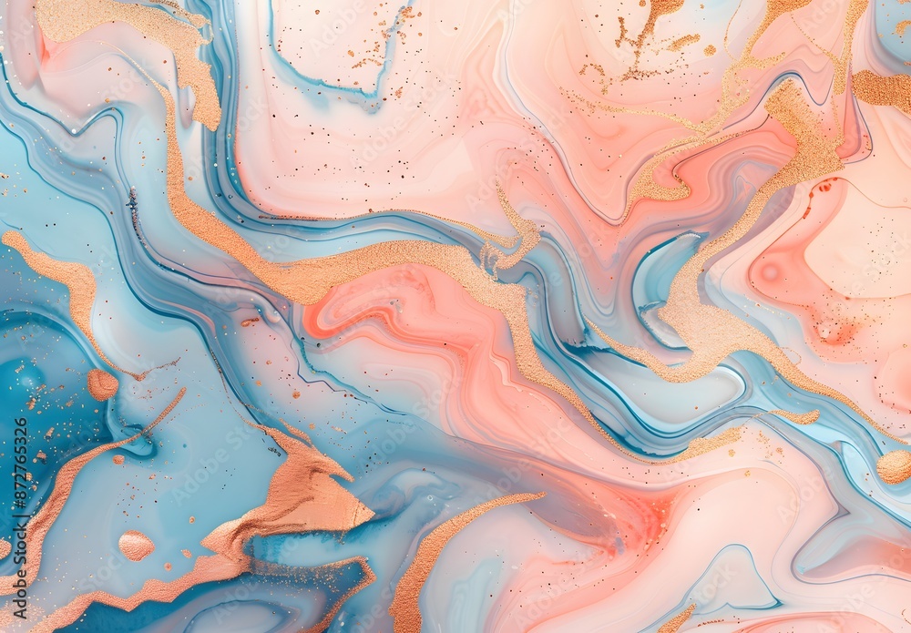 Fototapeta premium Abstract Pastel Marble Pattern With Peach, Blue And Gold