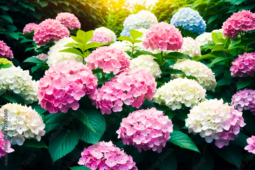 Blooming Hydrangeas in a Garden Blooming Hydrangeas in a Garden