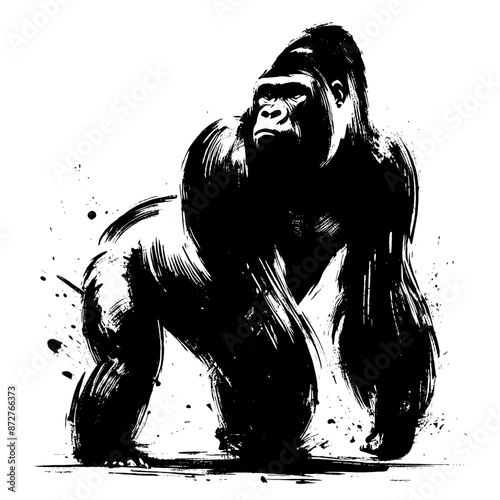 gorilla; monkey in illustration in brush stroke painting