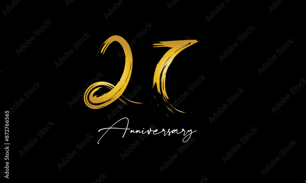 Fototapeta premium Number 27 Anniversary Handwriting Gold Abstract Logo