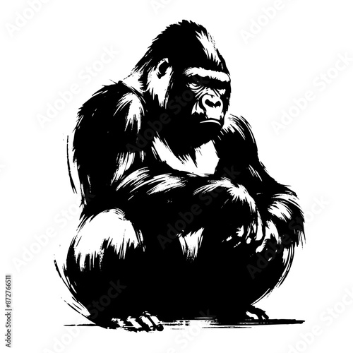 gorilla; monkey in illustration in brush stroke painting