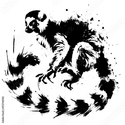lemur; monkey in illustration in brush stroke painting