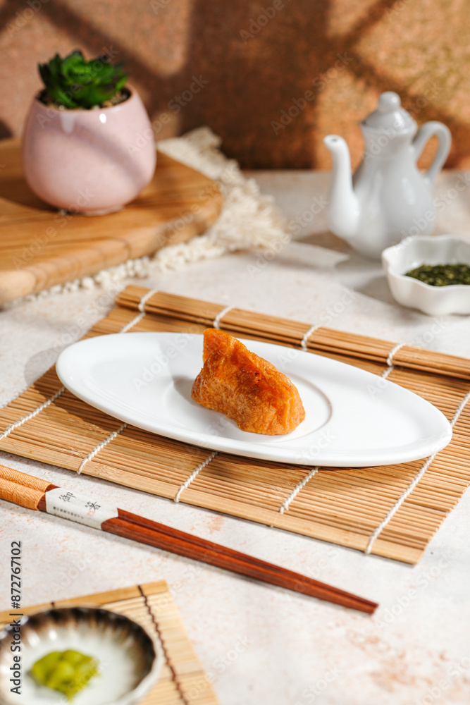 sushi is a Japanese dish of prepared vinegared rice, usually with some sugar and salt, accompanied by a variety of ingredients such as seafood, often raw and vegetables. sushi is a Japanese dish of prepared vinegared rice, usually with some sugar and salt, accompanied by a variety of ingredients such as seafood, often raw and vegetables.
