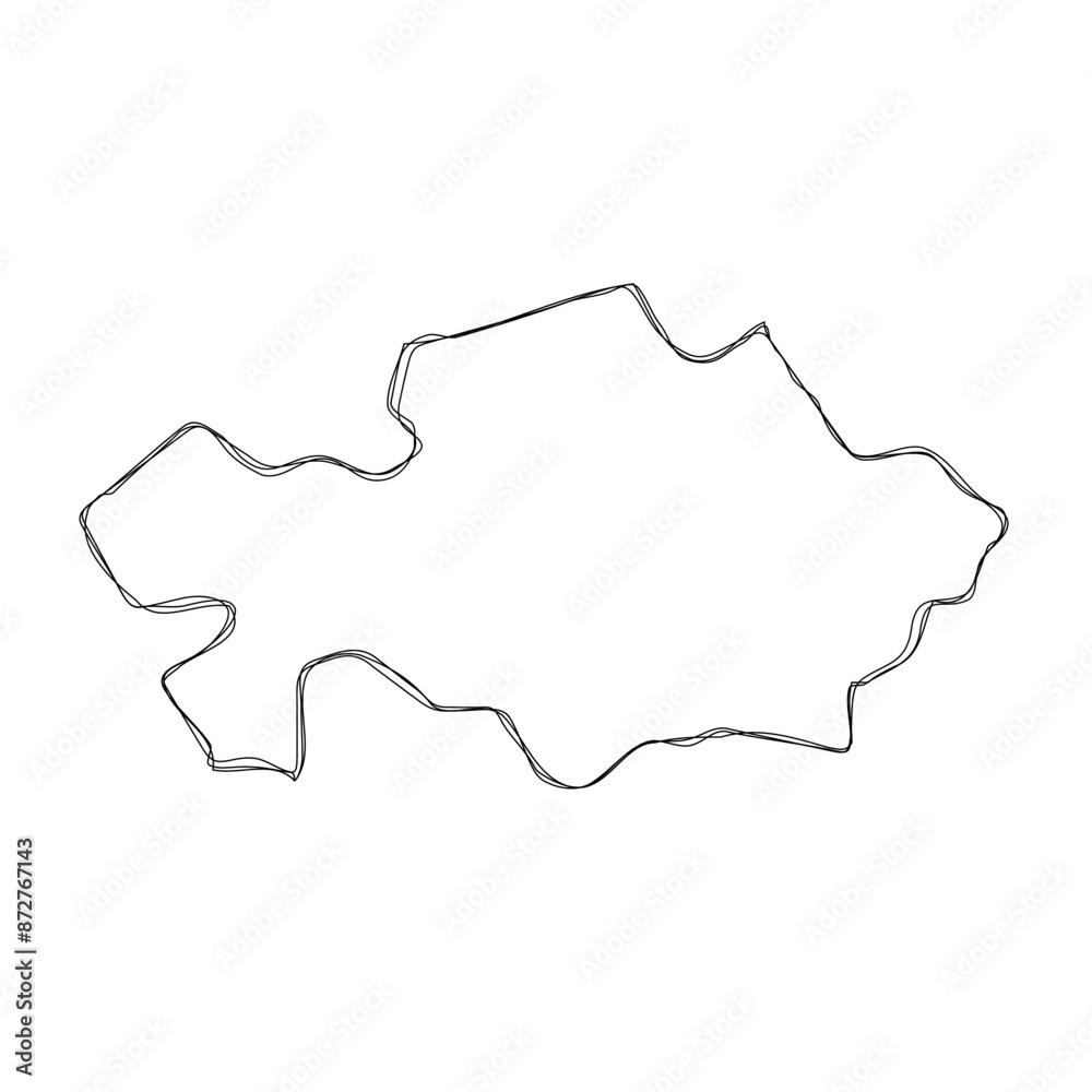 Kazakhstan country simplified map.Thin triple pencil sketch outline isolated on white background. Simple vector icon Kazakhstan country simplified map.Thin triple pencil sketch outline isolated on white background. Simple vector icon