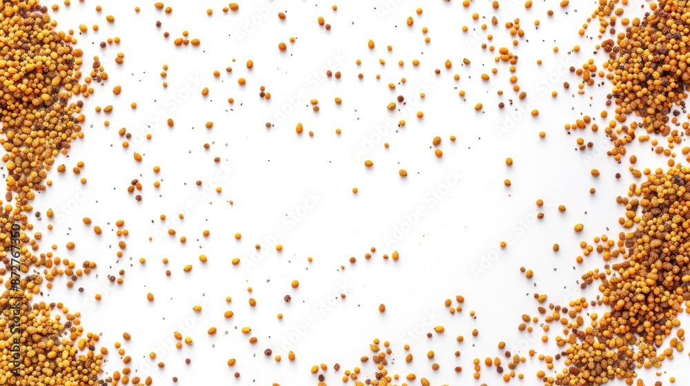 Bee pollen on white background seen from above Bee pollen on white background seen from above