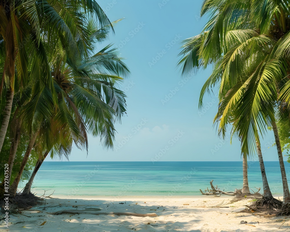 Tropical Beach Paradise with Palm Trees and Blue Sea Tropical Beach Paradise with Palm Trees and Blue Sea