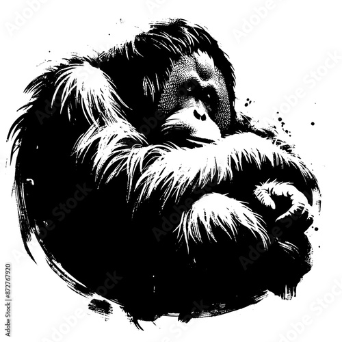 orangutan; monkey in illustration in brush stroke painting photo