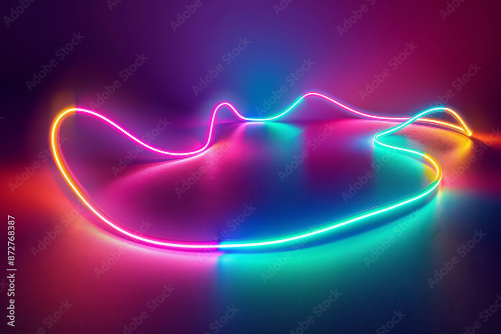 A single, long neon light wave in different colors creating colorful glowing curves. A single, long neon light wave in different colors creating colorful glowing curves.