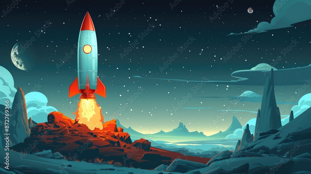 Fototapeta premium A rocket blasting off into space while others remain grounded, symbolizing the transformative power of strategic marketing to propel businesses to new heights of success 