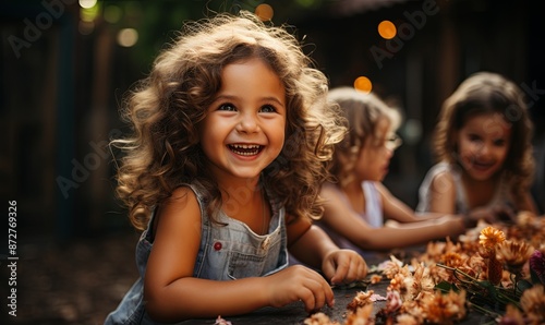 Group of Young Girls Sitting at Table © uhdenis