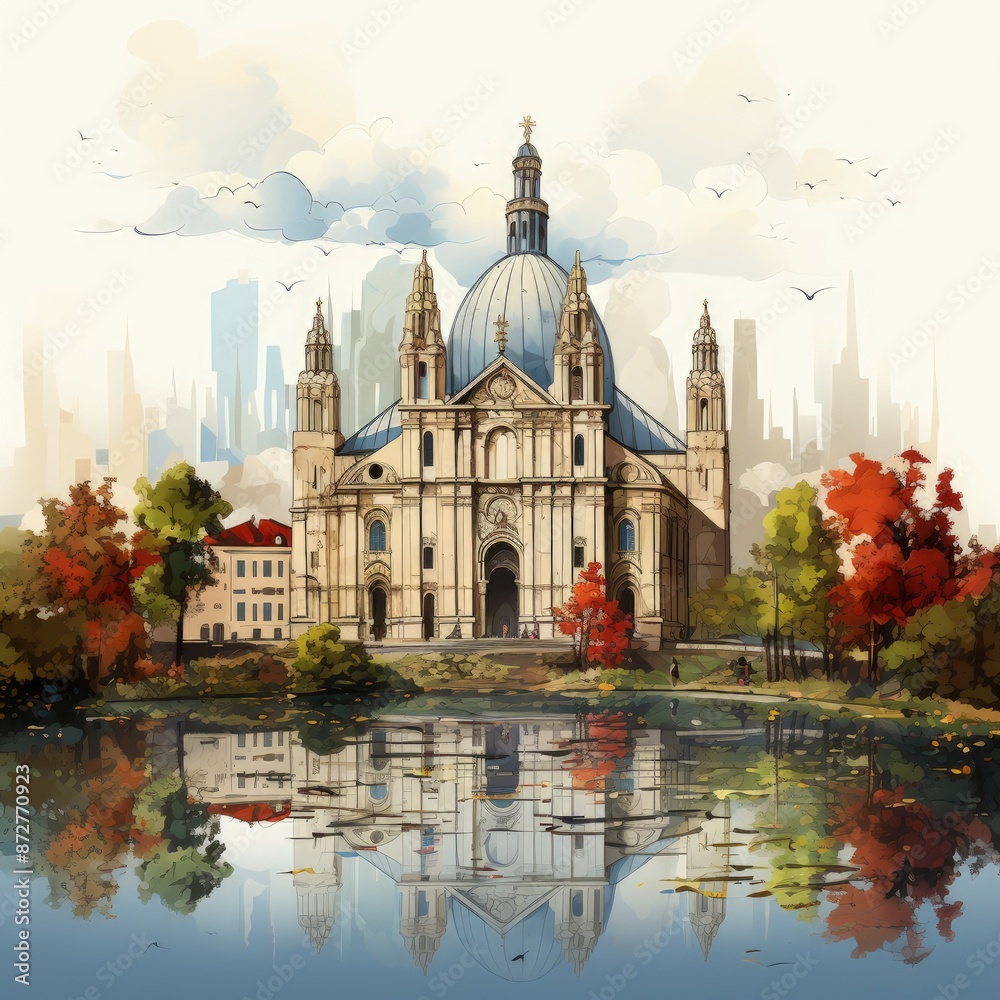 Fototapeta premium Modern Milan: Minimalistic Illustration of Italian City