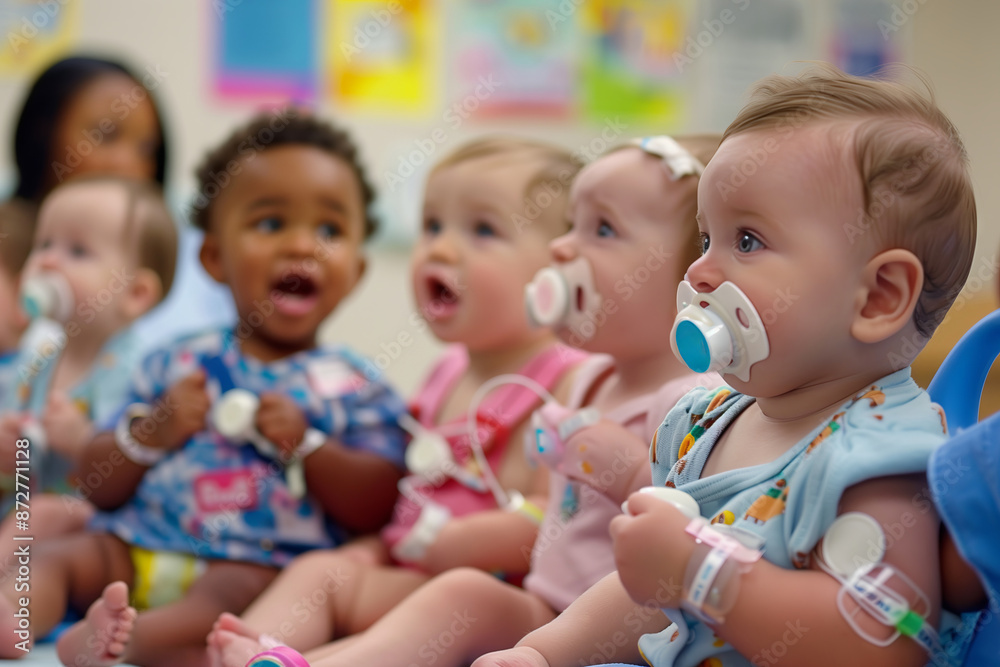 Obraz premium Group of Happy Babies with Pacifiers