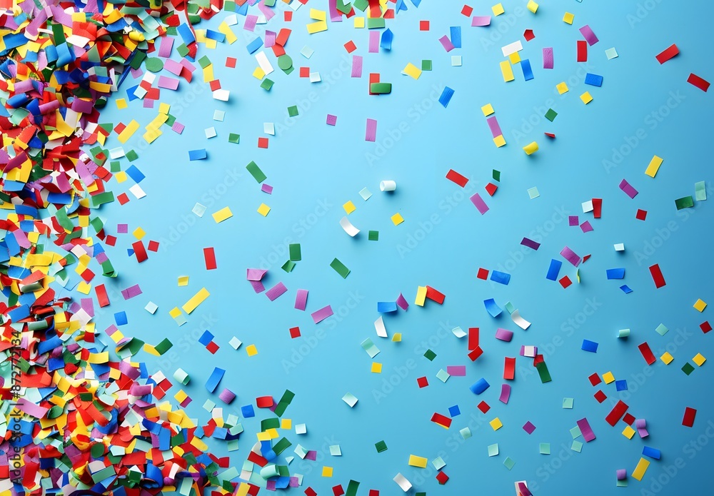 Colorful Confetti Scattered on Blue Background Colorful Confetti Scattered on Blue Background