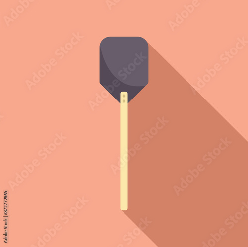 Pizza peel with long wooden handle for putting pizza in oven and removing it, isolated on background