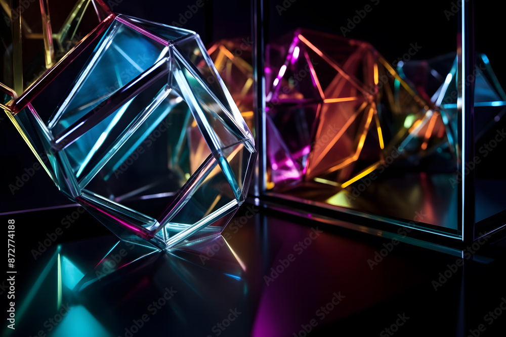 Abstract Composition with Geometric Intersecting Curved Shapes in Vibrant Colors. Generative AI Abstract Composition with Geometric Intersecting Curved Shapes in Vibrant Colors. Generative AI