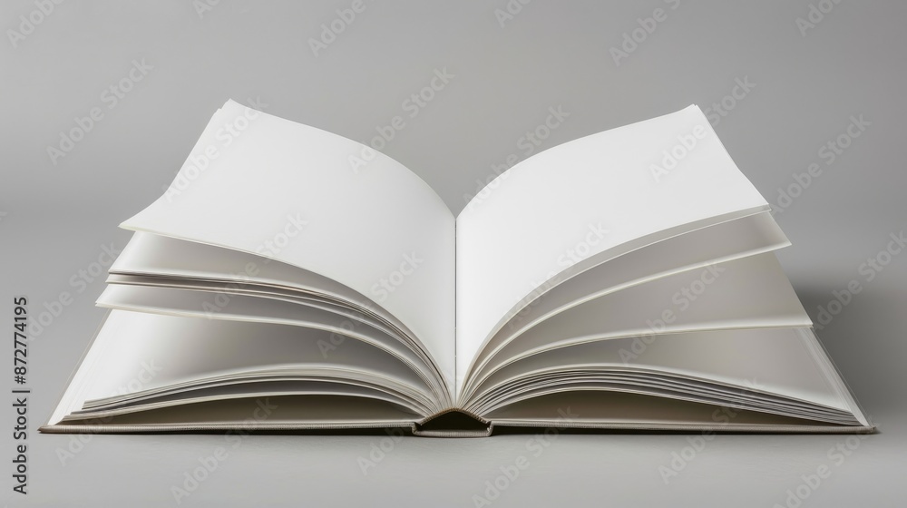 Book with blank pages displayed on grey background