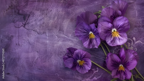 Fototapeta Naklejka Na Ścianę i Meble -  Purple background enhances Viola flowers photograph
