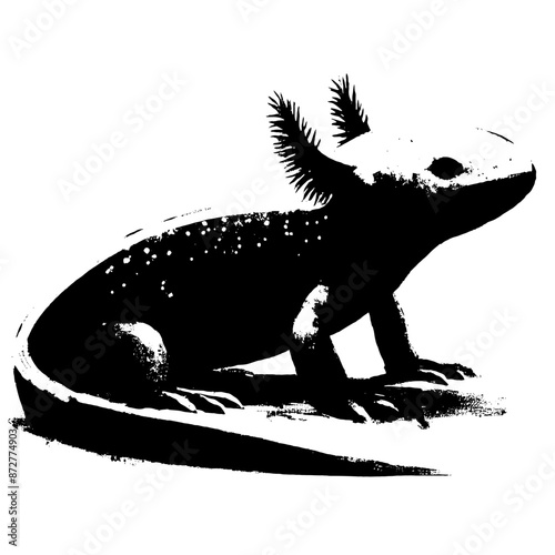 Axolotl in illustration in brush stroke painting