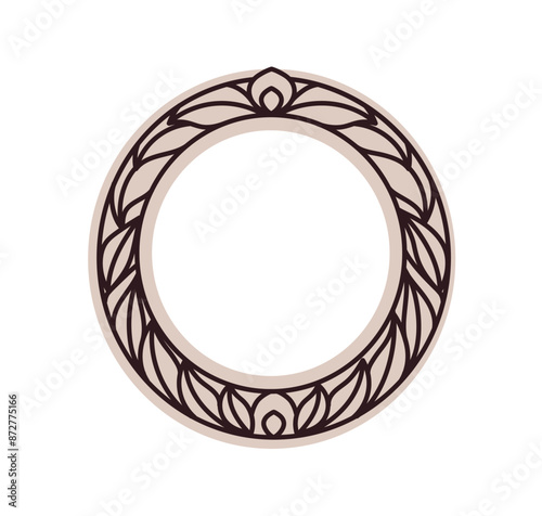 Frame baguette for painting. Art framework in vintage style, round decorative border shape. Blank circle, classic decoration for gallery picture. Flat vector illustration isolated on white background