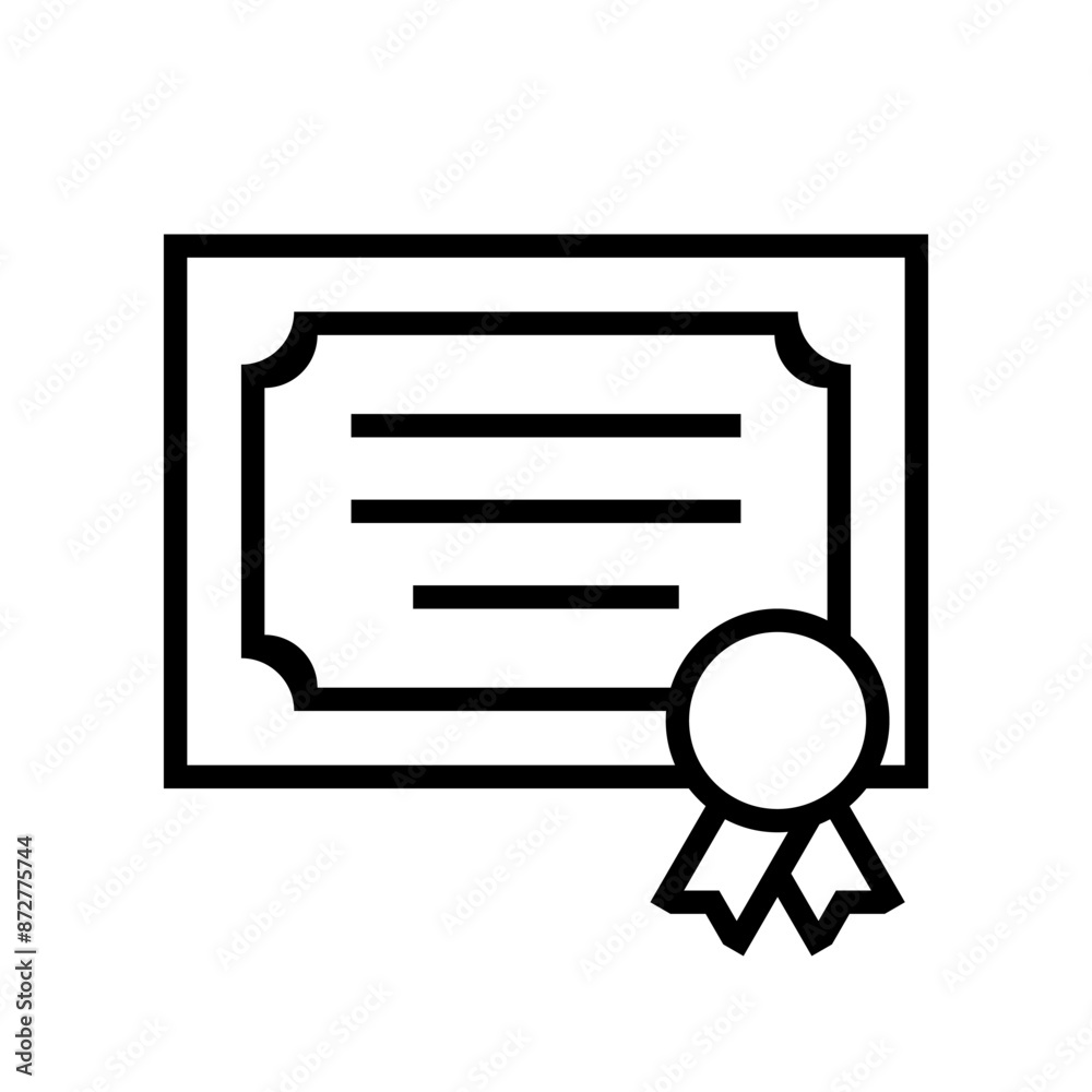 Black line diploma certificate icon outline vector design Black line diploma certificate icon outline vector design