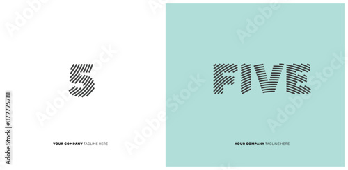 Number or Digit 5 five, with line effect editable vector.
