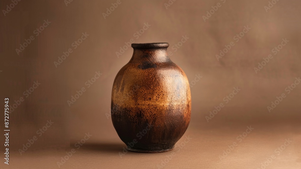 Brown Ceramic Vase on a Brown Background.