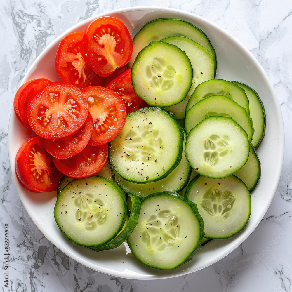 Vegetable slices of cucumbers and tomatoes Vegetable slices of cucumbers and tomatoes