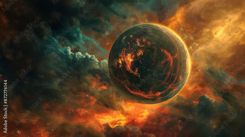 Fiery Planet in a Nebula. Fiery Planet in a Nebula.