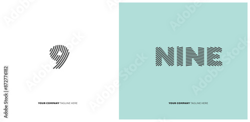 Number or Digit 9 nine, with line effect editable vector.
