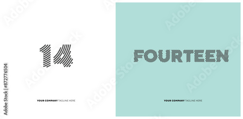 Number or Digit 14 fourteen, with line effect editable vector.
