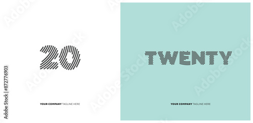 Number or Digit 20 twenty, with line effect editable vector.
