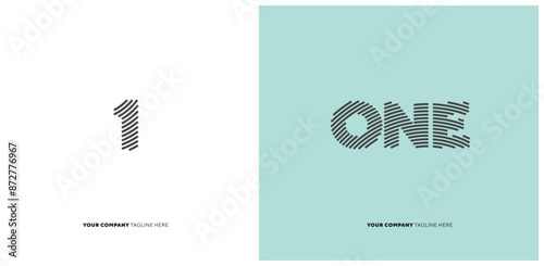 Number or Digit 1 one, with line effect editable vector.

