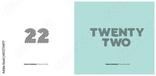 Number or Digit 22 twenty two, with line effect editable vector.
