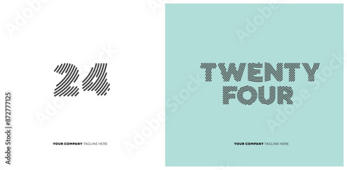 Number or Digit 24 twenty four, with line effect editable vector.
